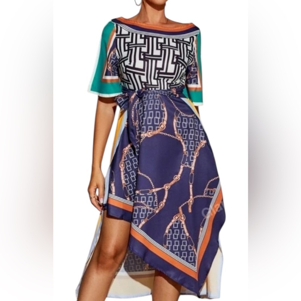 Glamaker | Women's Geometric Flowy Print Maxi Dress | Size L